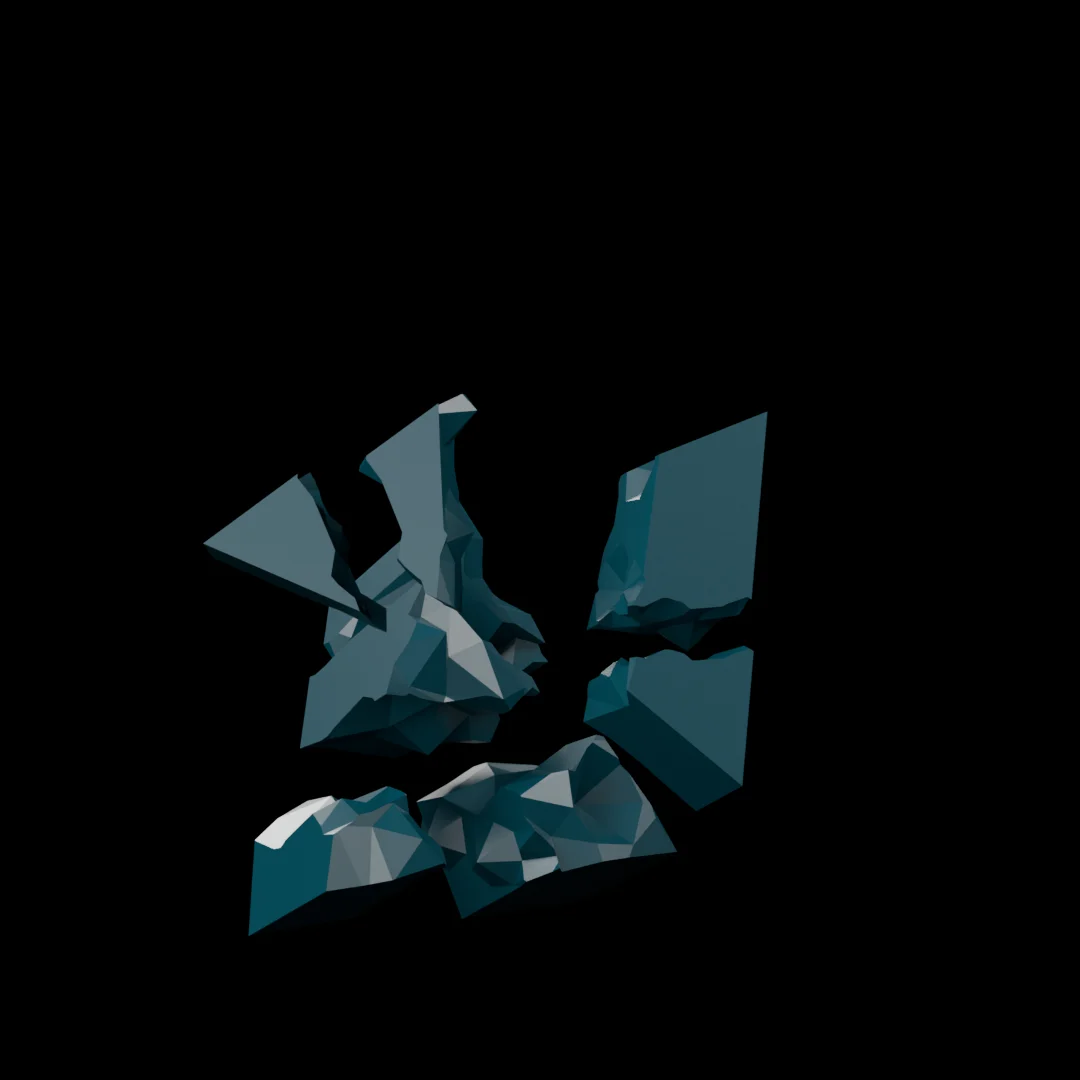 A few large teal clusters float, each almost complete.