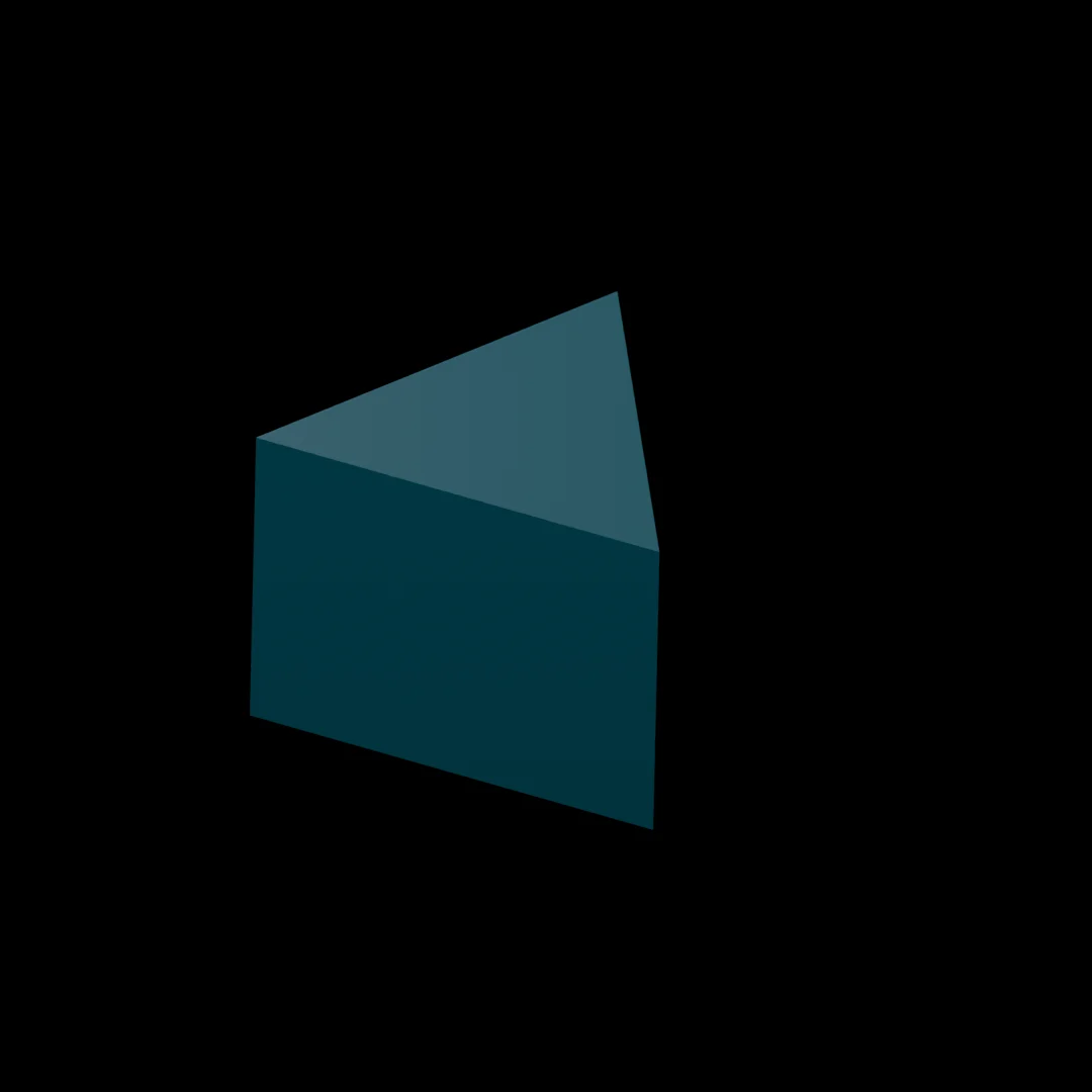 The teal clusters have closed into one exact triangular prism.